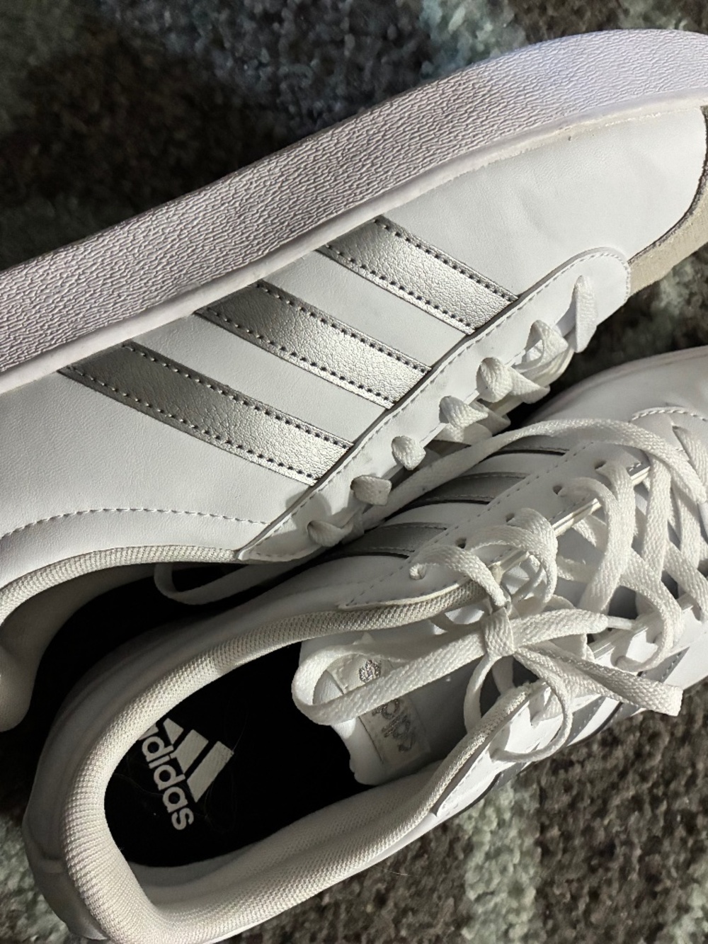 Adidas VL Court Base Sneakers – White with Silver Metallic 3-Stripes